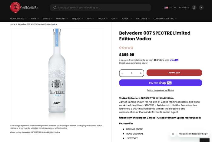 Collectors Limited Edition 007 James Bond Belvedere
