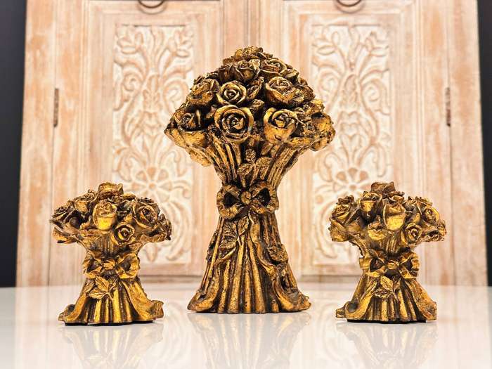 Ornate Gold Gilt Rose Bouquet Vintage Candle Holders
