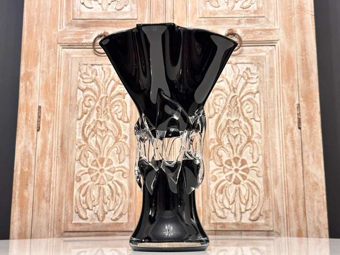 Showstopper Vintage Hand Made Wavy Blown Glass Large Statement Vase
