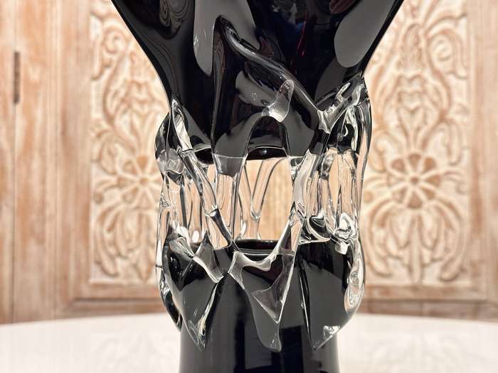 Showstopper Vintage Hand Made Wavy Blown Glass Large Statement Vase