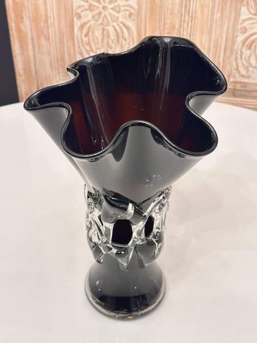Showstopper Vintage Hand Made Wavy Blown Glass Large Statement Vase