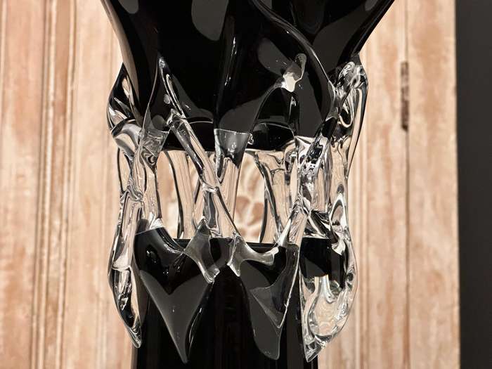 Showstopper Vintage Hand Made Wavy Blown Glass Large Statement Vase