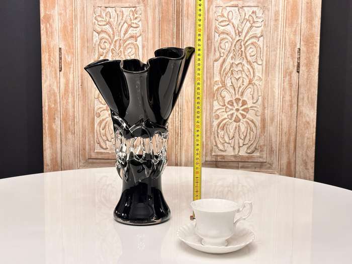 Showstopper Vintage Hand Made Wavy Blown Glass Large Statement Vase