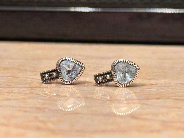 Exquisite Vintage Silver Topaz & Marcasite Earrings
