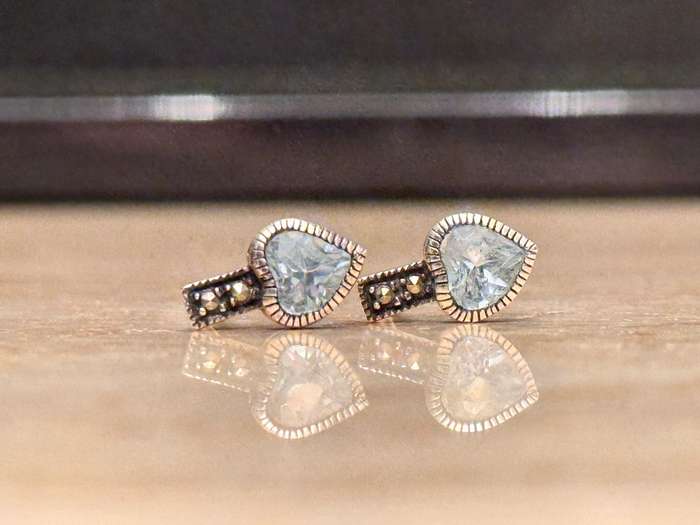 Exquisite Vintage Silver Topaz & Marcasite Earrings