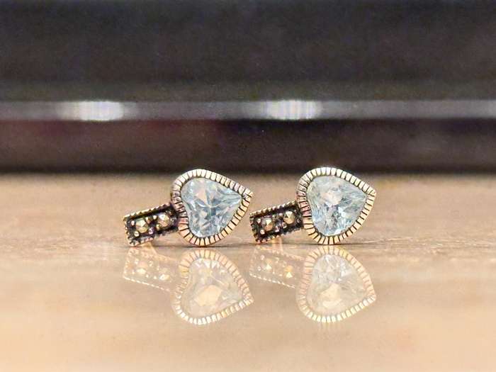 Exquisite Vintage Silver Topaz & Marcasite Earrings