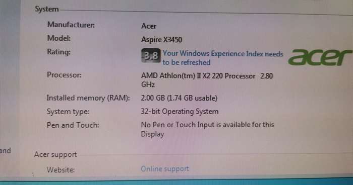 Aspire X3450 Desktop - 500GB HDD/ 2GB RAM - Windows 7 Starter (licensed)