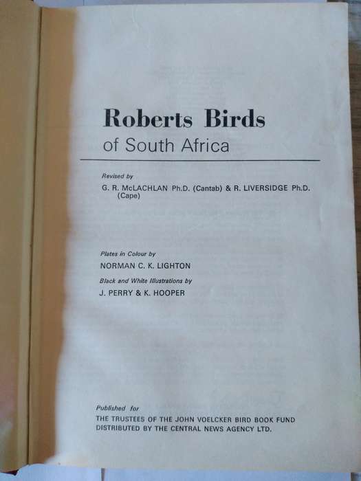 Robert's Birds of South africa by Mclachlan and Liversidge -1975