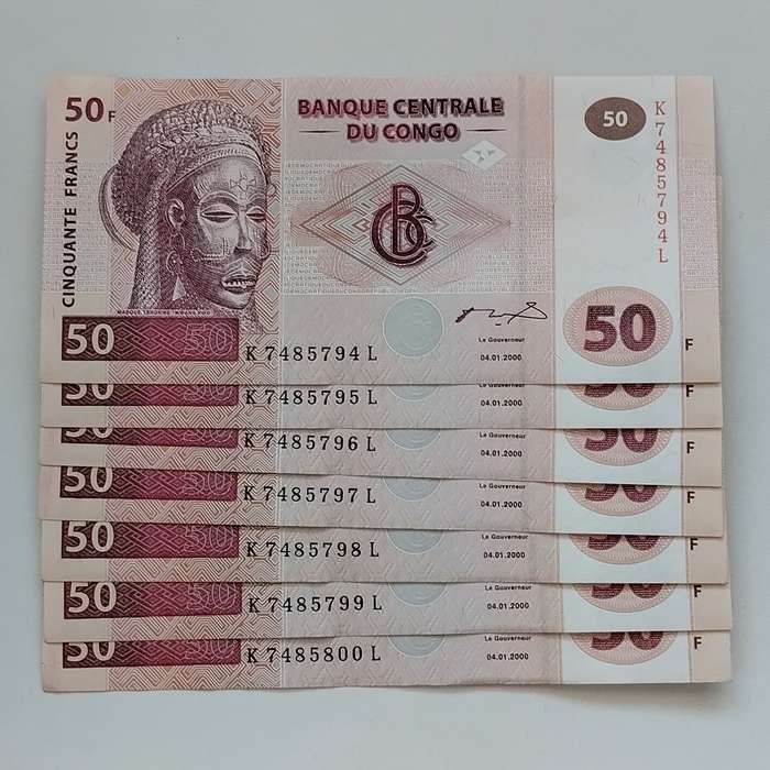 50 Francs Congo Notes in Sequence (7485794-7485800) #N0019