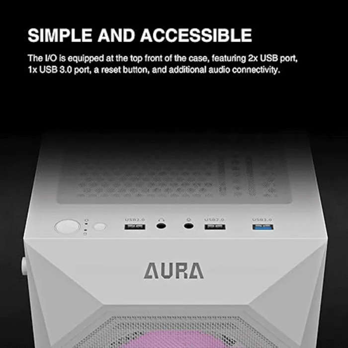 White ATX Gaming Case with ARGB Fans & Tempered Glass  Gamdias AURA-GC1-ELITE