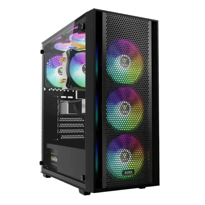 Premium Black Gaming Case with 4 ARGB Fans & Tempered Glass  AURA GC2 ELITE