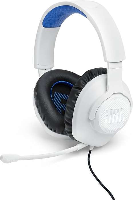 JBL Quantum 100P Console Wired Gaming Headset, White/Blue
