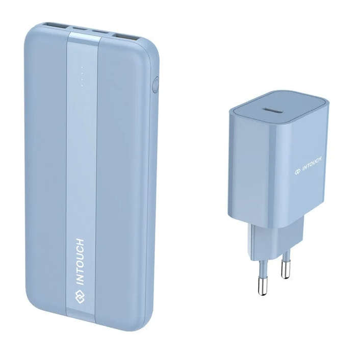 Intouch 10000mAh Power Bank + 20W Wall Charger - Blue