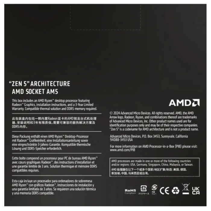 AMD Ryzen 5 9600X Processor (6-Core 12-Thread, Socket AM5)