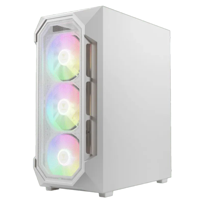 White ATX Gaming Case with ARGB Fans & Tempered Glass  Gamdias AURA-GC1-ELITE