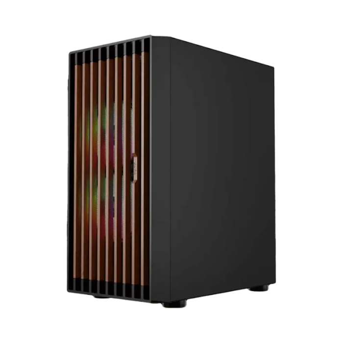 Gamdias Aura GC4 Tempered Glass Gaming Case with Walnut Mesh Front & ARGB Fans  Black
