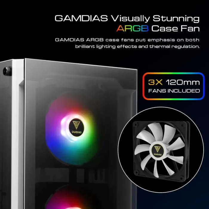 Premium White Compact Mid-Tower Gaming Case with ARGB Fans  TALOS E3