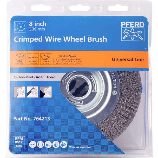 Wide Crimped Steel Wire Wheel Brush for Bench Grinder  200 x 25mm