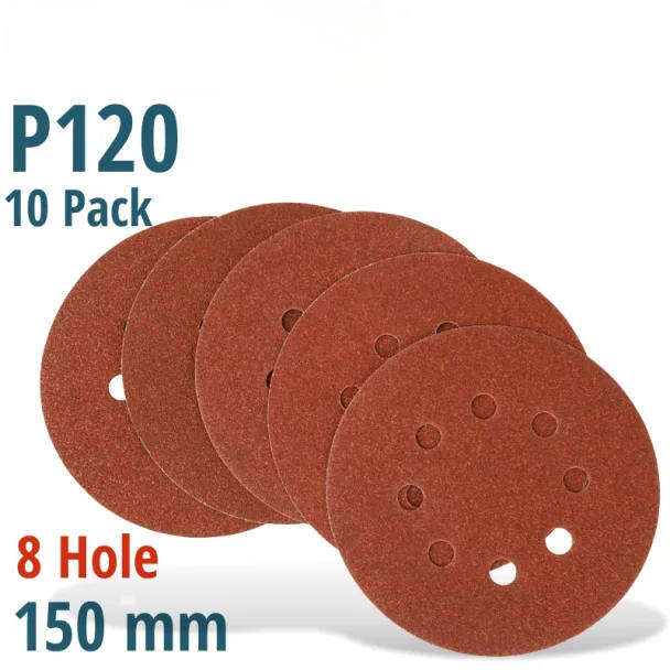 10 Pack 150 mm Sanding Discs with Holes  120 Grit