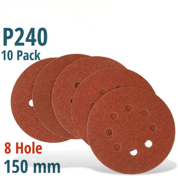 10 Pack 150 mm Sanding Discs with Holes  240 Grit