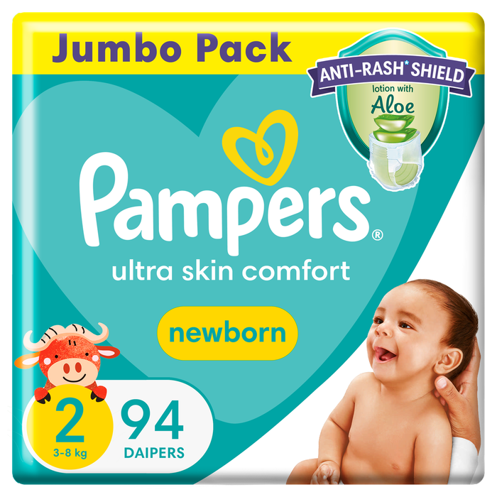 Pampers Anti-Rash Shield Taped Size 2 (3-8 kg) 94 Nappies, Lotion With Aloe