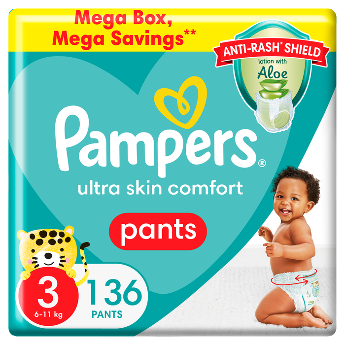 Pampers Anti-Rash Shield Pants Size 3 (6-10 kg) 136 Nappies