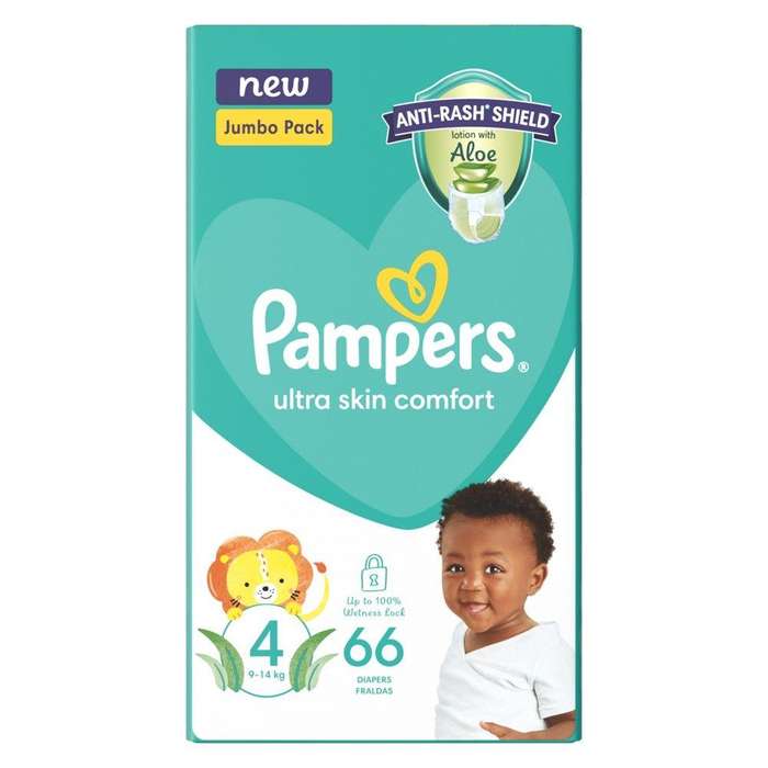 Pampers Anti-Rash Shield Taped Diapers - Size 4 (9-14 kg), 66 Nappies