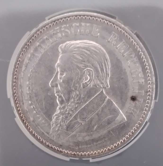 1897 Paul Kruger silver 2 1/2 Shillings graded AU53  Excellent Scraper Marks