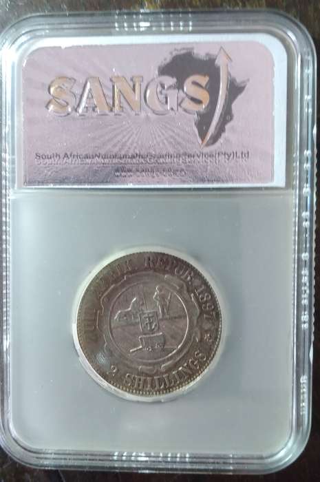 1897 ZAR Kruger silver 2 Shillings SANGS AU53