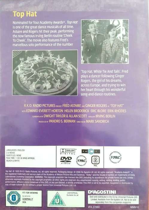 Top Hat - Fred Astaire & Ginger Rogers songs by Irvin Berlin (DVD) New