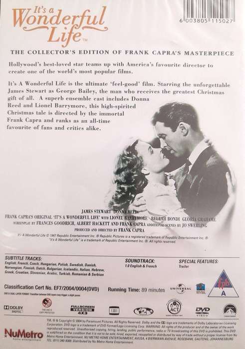It's a Wonderful Life - James Stewart & Donna Reed (DVD) New