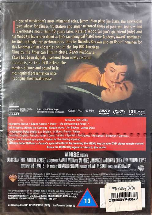 Rebel without a Cause - James Dean & Natalie Wood (DVD) New
