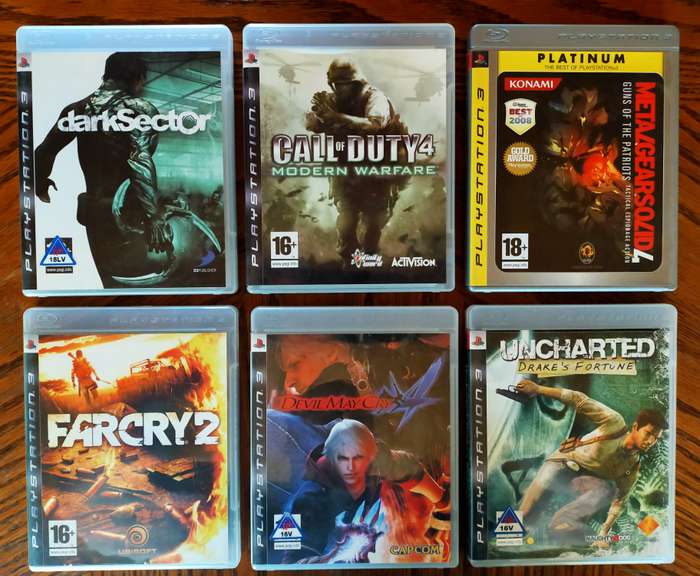 PS3 / PlayStation 3 Bundle - 6 Games  (Far Cry 2, Uncharted 1,  DMC 4, MGS 4, CoD 4, Dark Sector)