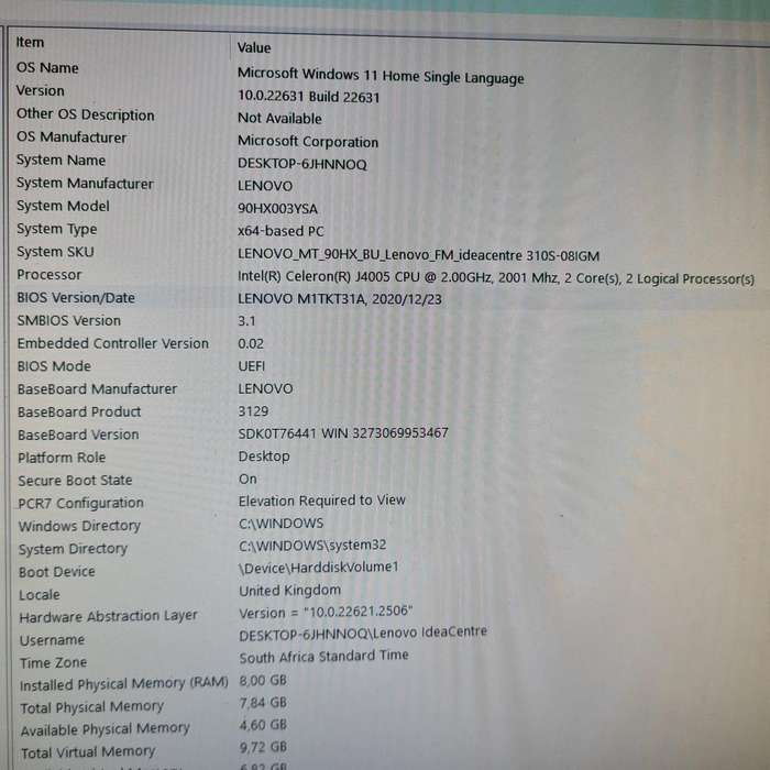 Lenovo Ideacentre 310S-08IGM 2.0GHz Celeron J4005 1TB HDD 8GB RAM Wi-Fi