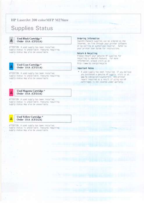 HP Laserjet Pro 200 Color M276nw A4 Colour All-in-One Laser Printer (CF145A)- Pre-Owned