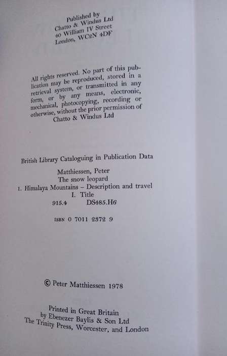 The Snow Leopard-Peter Matthiessen 1979 1st UK edition
