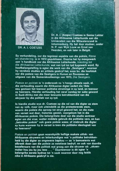 Poesie en Politiek: 'n voorlopige verkenning van betrokkenheid in die Afrikaanse poesie-A.J. ...