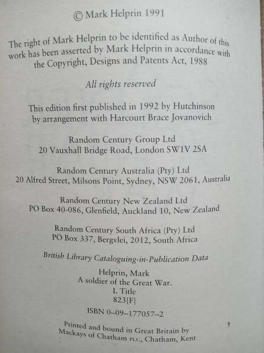 A Soldier of the Great War Hardcover by Mark Helprin  Jan. 1 1992
