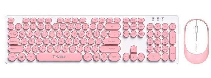 SECONDHAND T-Wolf Retro Punk Wireless Keyboard and Mouse Set GG-TF770 PINK