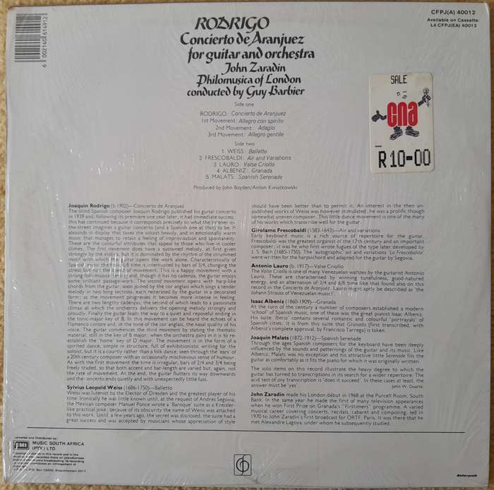 Rodrigo Concierto de Aranjuez for guitar and orchestra - vinyl LP record - A true classic!
