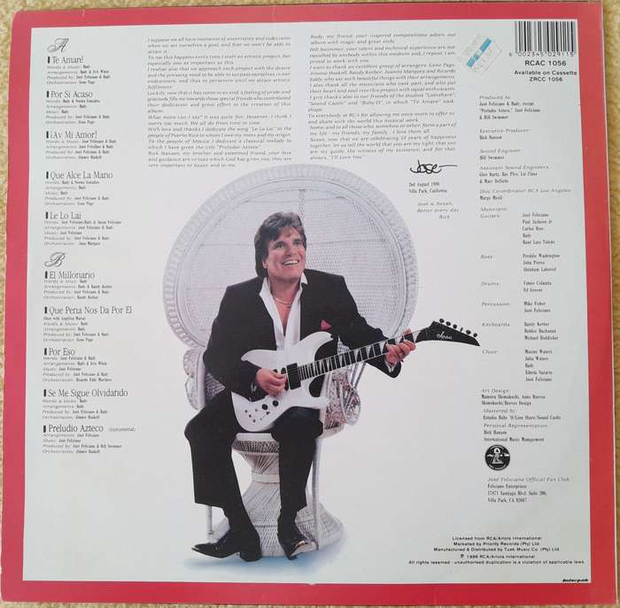 Jose Feliciano - Te Amare - vinyl LP record - Collector's Item - Extraordinary guitar music!