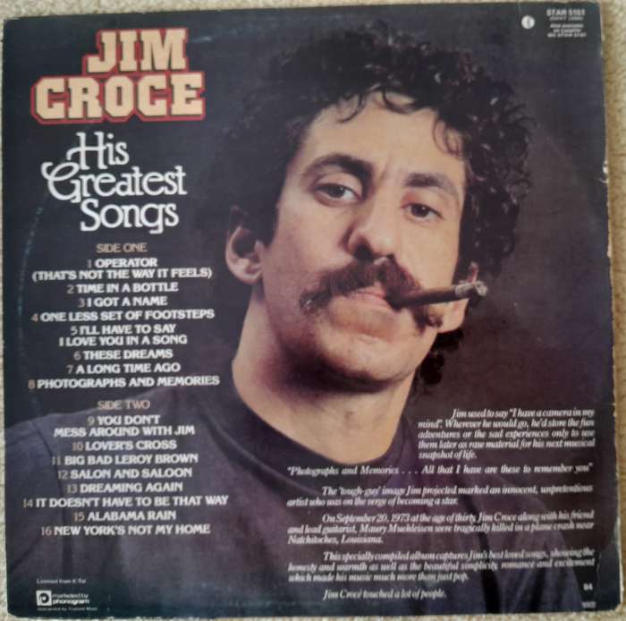 Jim Croce - His Greatest Songs - vinyl LP record - Collector's Item - American guitar viruoso!