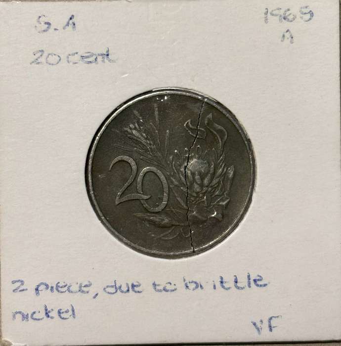 1965 South African twenty cent (Error coin - brittal)