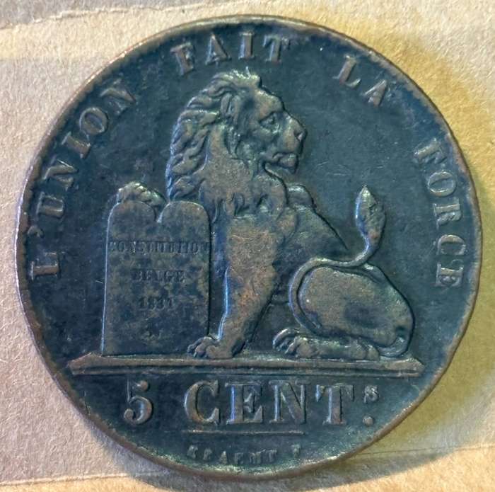 1851 Belgium 5 Centimes