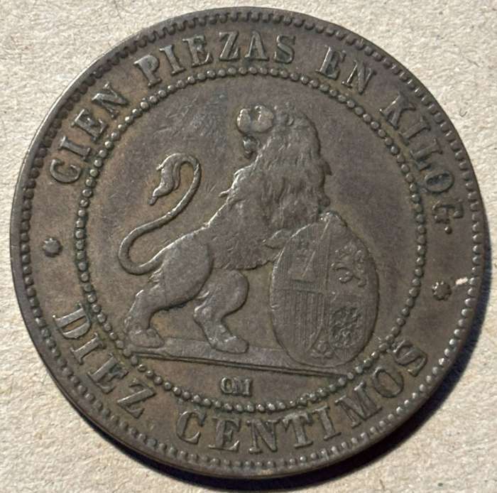 1870 Spain 10 Centimos