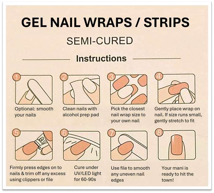 20pc Pink Semi Cured Gel Nail Wraps /Gel Nail Strips cures with UV/LED - Long Lasting