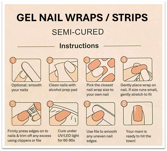 Salon Quality 16 pc Semi Cured Gel Nail Wraps / Gel Nail Strips / Nail Art - Pink & Gold