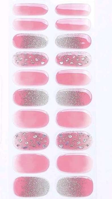 22 pc Salon Quality Gel Nail Wraps, Fully Cured / No Bake Gel Nail Strips, Nail Art - Pink Crystal