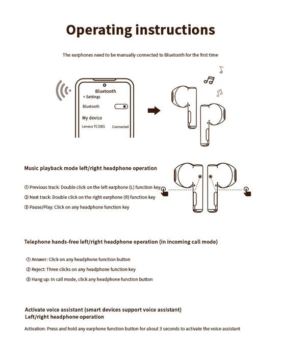 LENOVO - TC3301 - TWS Bluetooth Earbuds With Noise Cancellation