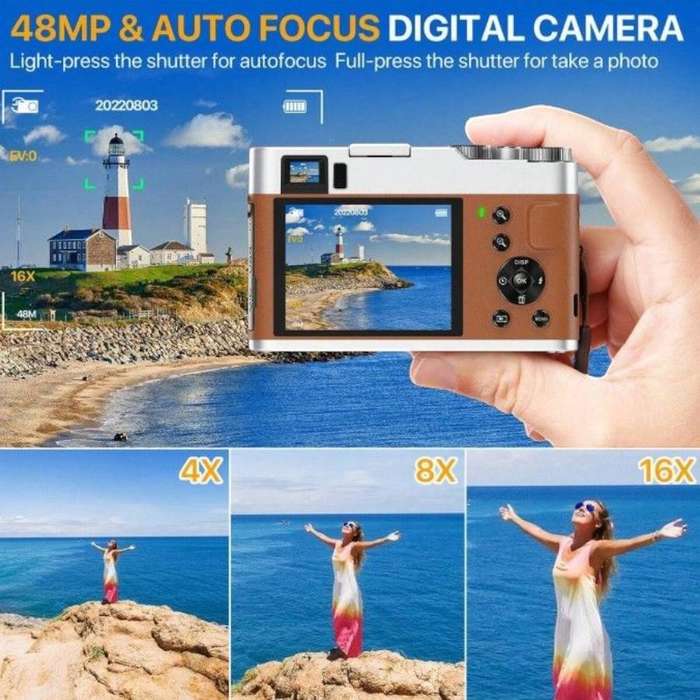 Digital Camera With LED Flash & 16x Zoom Capabilities - Brown & Silver